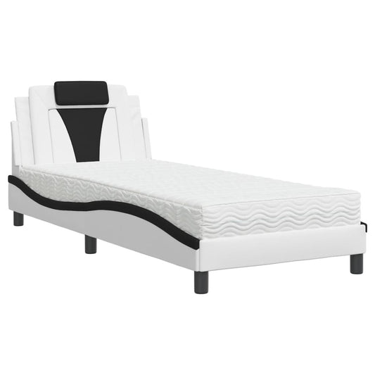 vidaXL Κρεβάτι Viana με Στρώμα Μαύρο/Λευκό 90x190 εκ. από Συνθετικό Δέρμα