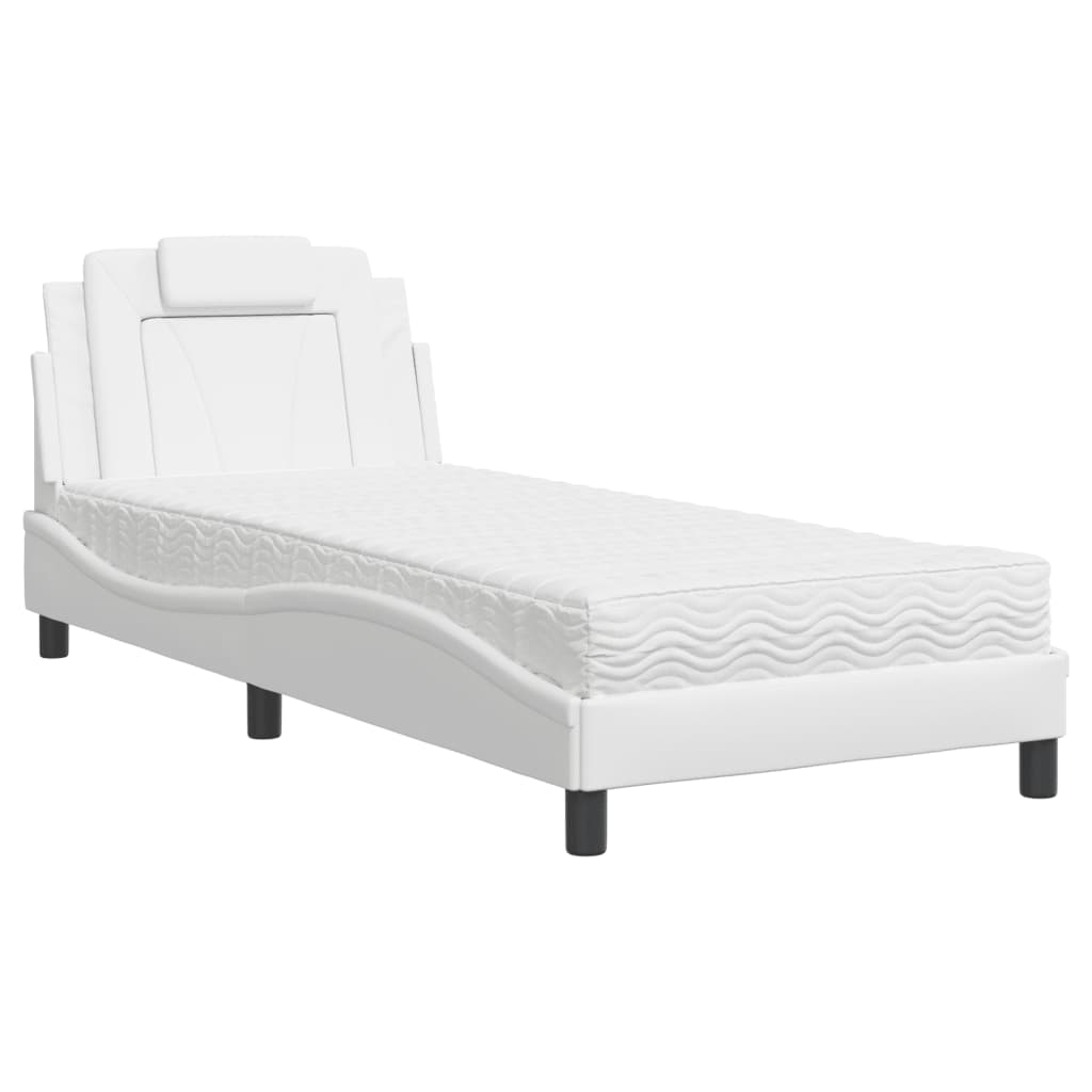 vidaXL Κρεβάτι Viana με Στρώμα Λευκό 90x200 εκ. από Συνθετικό Δέρμα