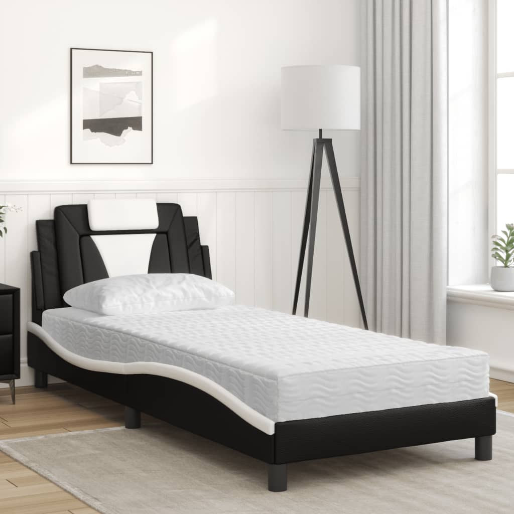 vidaXL Κρεβάτι Viana με Στρώμα Μαύρο και Λευκό 90 x 200 εκ. Συνθετικό Δέρμα
