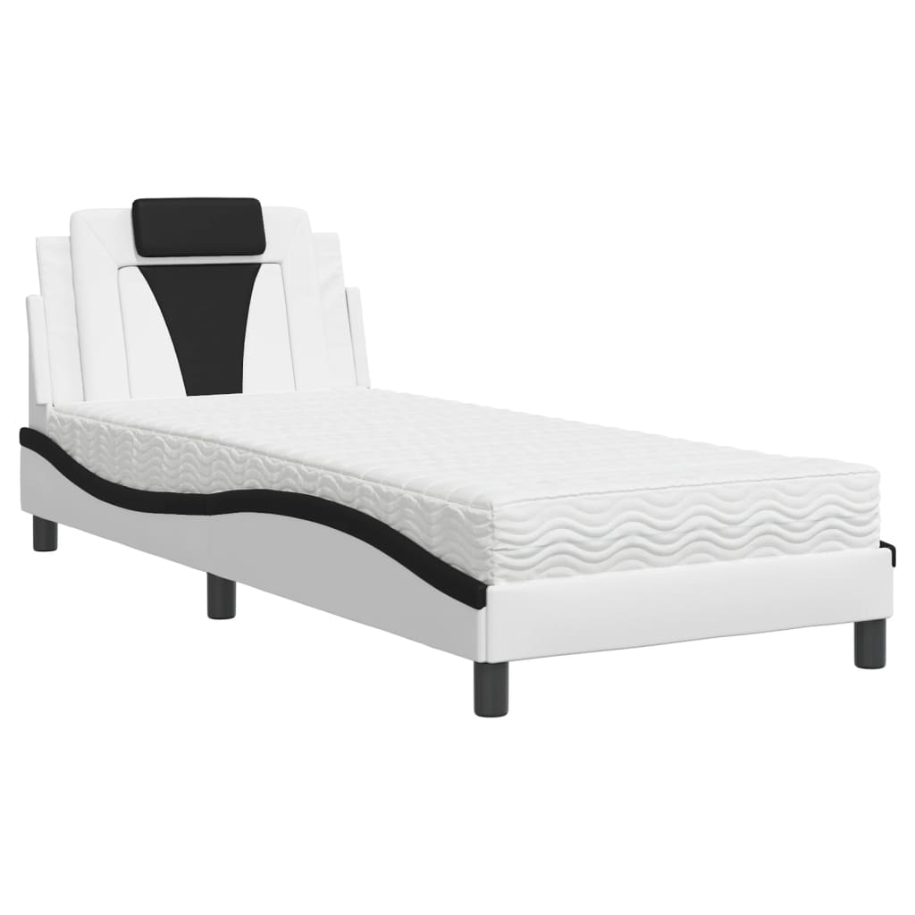 vidaXL Κρεβάτι Viana με Στρώμα Λευκό και Μαύρο 90 x 200 εκ. Συνθετικό Δέρμα