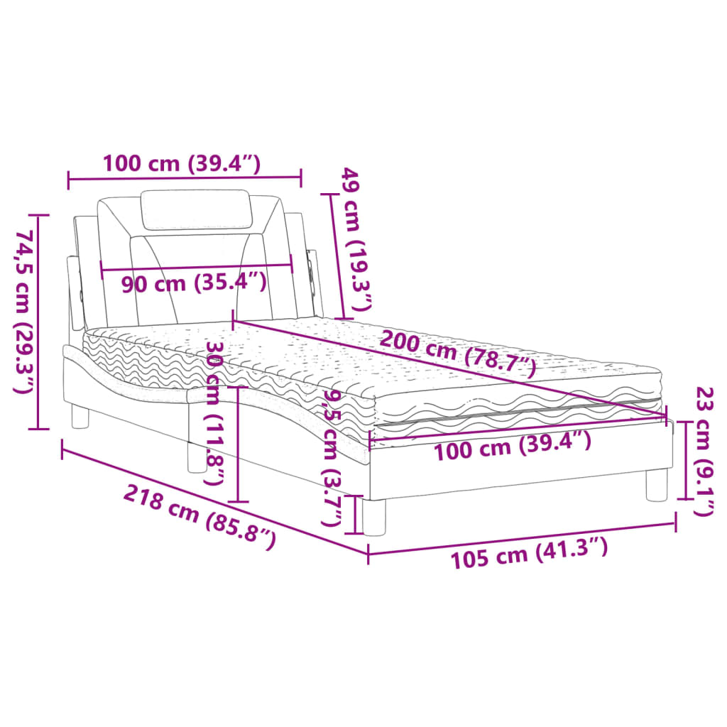 vidaXL Κρεβάτι Viana με Στρώμα Γκρι 100x200 εκ. από Συνθετικό Δέρμα