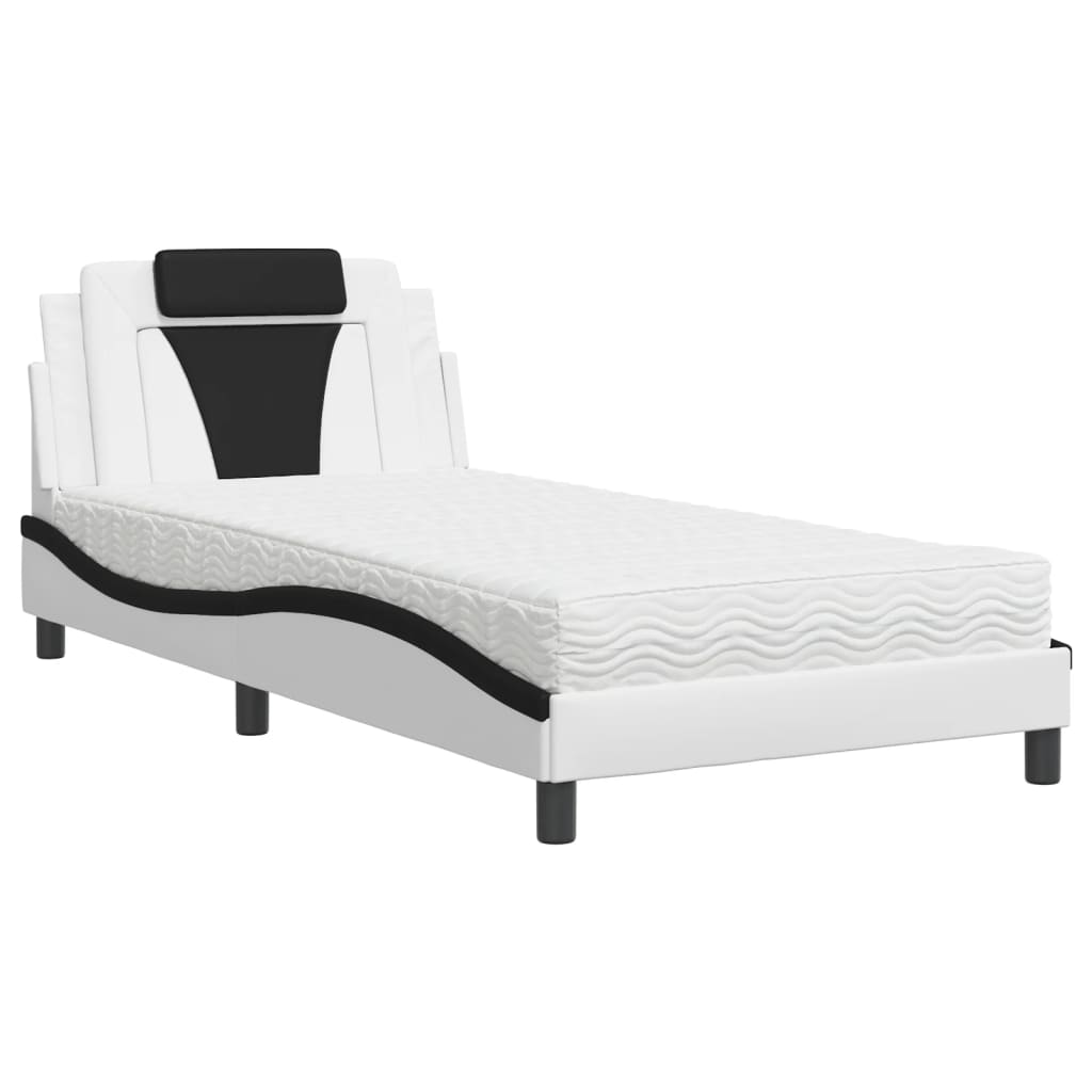 vidaXL Κρεβάτι Viana με Στρώμα Λευκό / Μαύρο 100x200 εκ. από Συνθετικό Δέρμα