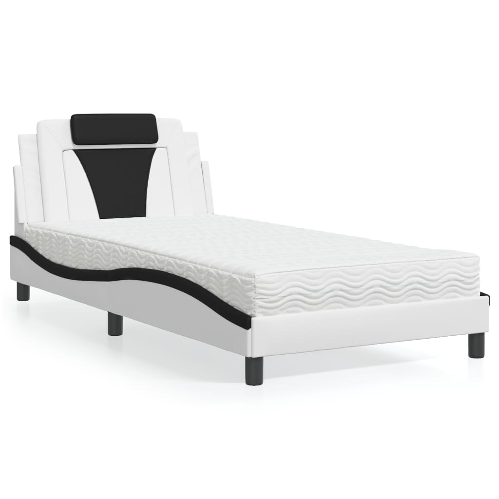 vidaXL Κρεβάτι Viana με Στρώμα Λευκό / Μαύρο 100x200 εκ. από Συνθετικό Δέρμα