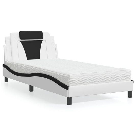 vidaXL Κρεβάτι Viana με Στρώμα Λευκό / Μαύρο 100x200 εκ. από Συνθετικό Δέρμα