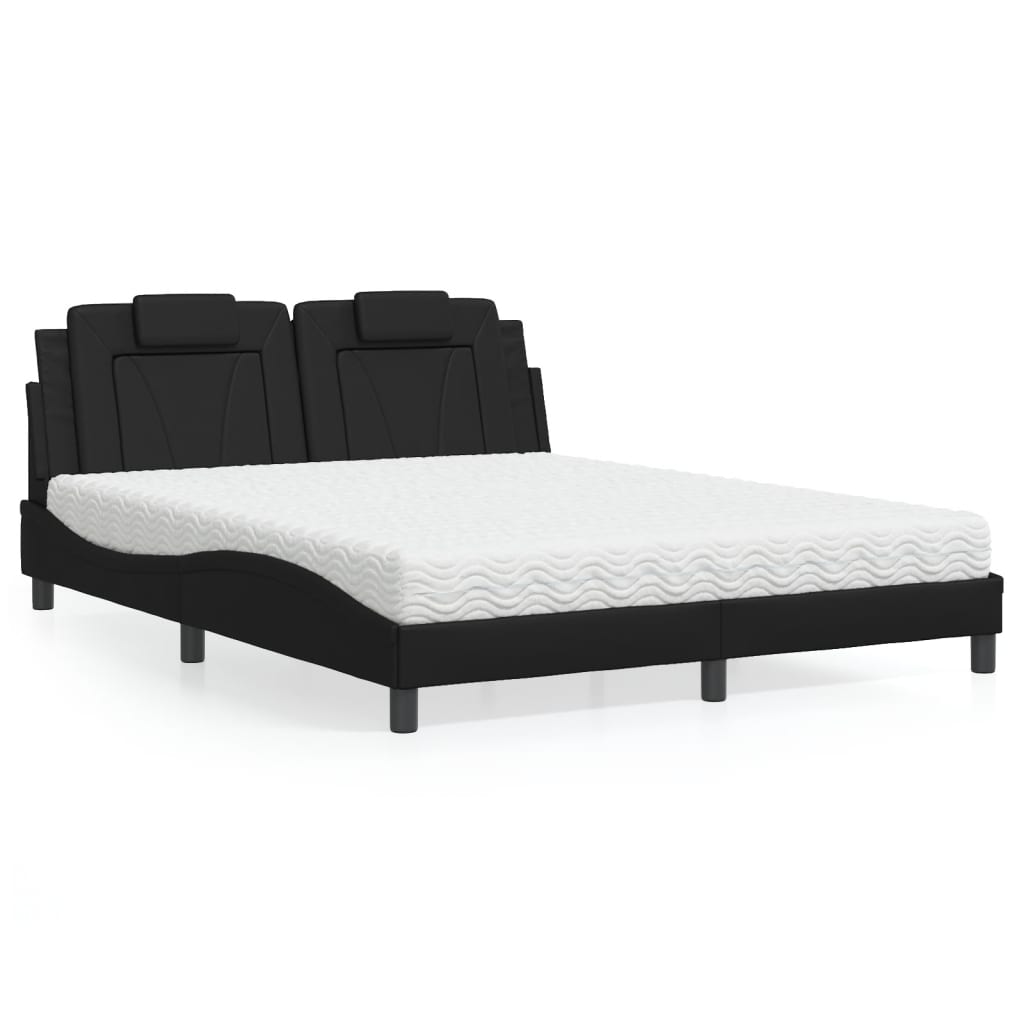 vidaXL Κρεβάτι Viana με Στρώμα Μαύρο 160x200εκ.από Συνθετικό Δέρμα