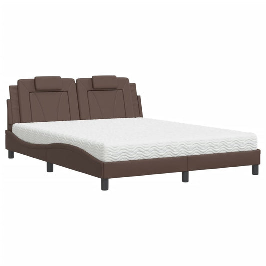 vidaXL Κρεβάτι Viana με Στρώμα Καφέ 160x200εκ. από Συνθετικό Δέρμα