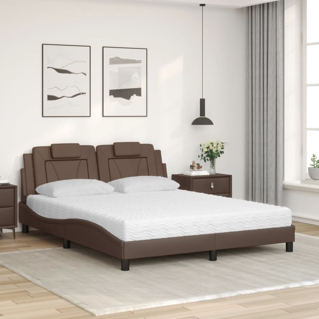 vidaXL Κρεβάτι Viana με Στρώμα Καφέ 160x200εκ. από Συνθετικό Δέρμα