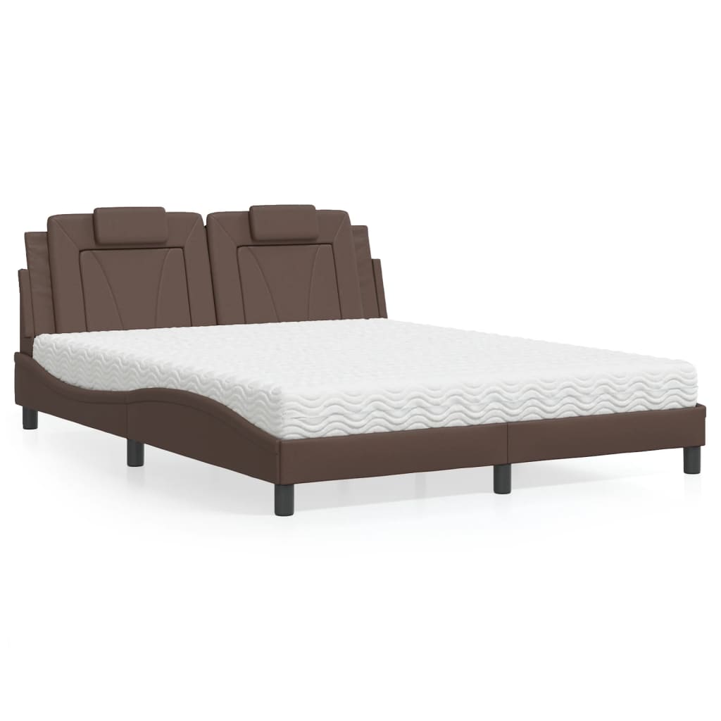 vidaXL Κρεβάτι Viana με Στρώμα Καφέ 160x200εκ. από Συνθετικό Δέρμα