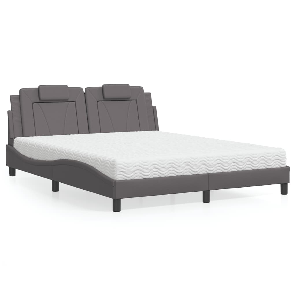 vidaXL Κρεβάτι Viana με Στρώμα Γκρι 160x200 εκ. από Συνθετικό Δέρμα