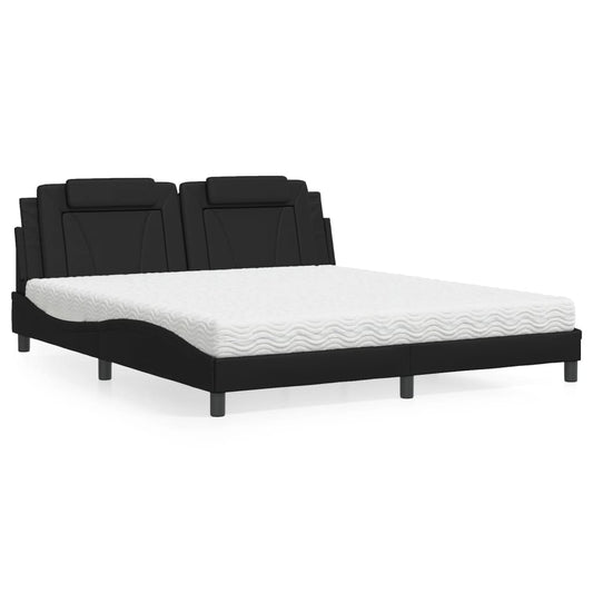 vidaXL Κρεβάτι Viana με Στρώμα Μαύρο 180x200 εκ. από Συνθετικό δέρμα