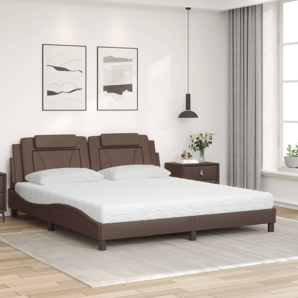 vidaXL Κρεβάτι Viana με Στρώμα Καφέ 180x200 εκ. Συνθετικό Δέρμα