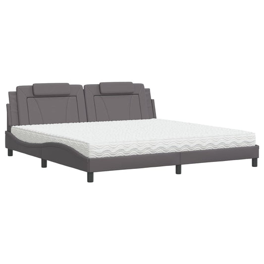 vidaXL Κρεβάτι Viana με Στρώμα Γκρι 200x200 εκ. Συνθετικό Δέρμα