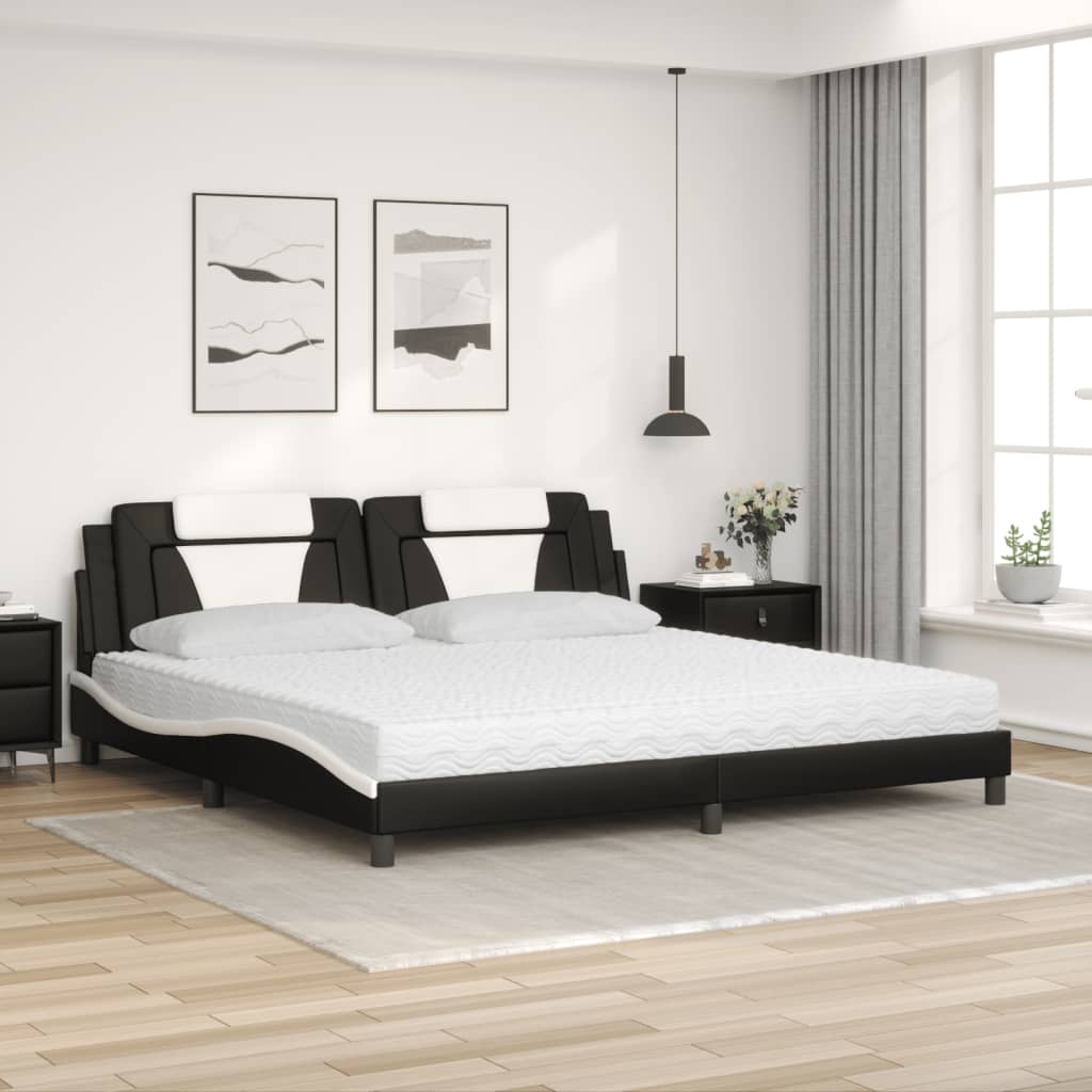 vidaXL Κρεβάτι Viana με Στρώμα Μαύρο/Λευκό 200x200εκ.Συνθ. Δέρμα
