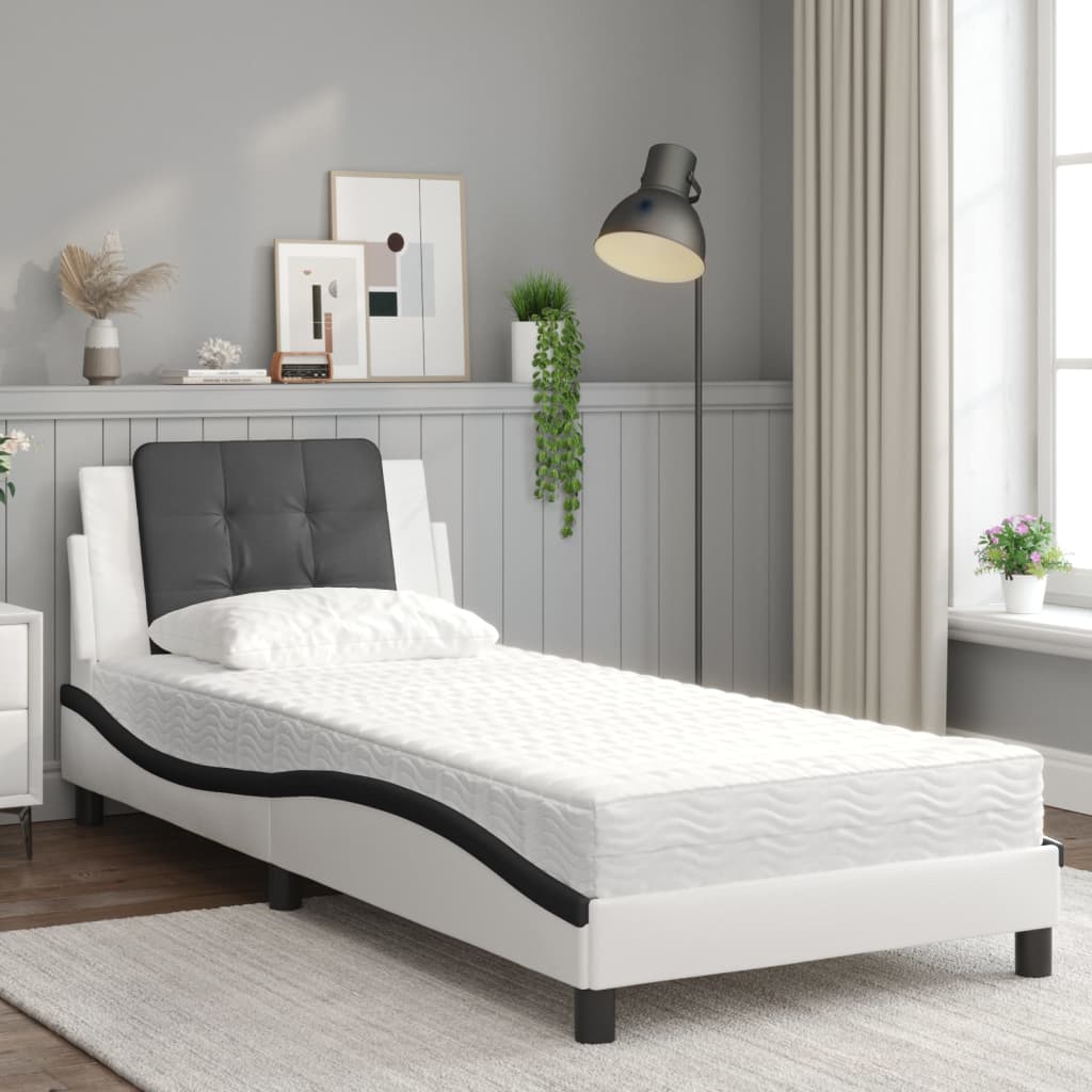 vidaXL Σκελετός Κρεβατιού Χωρίς Στρώμα Zadar Λευκό και Μαύρο 80 x 200 εκ. Συνθετικό Δέρμα