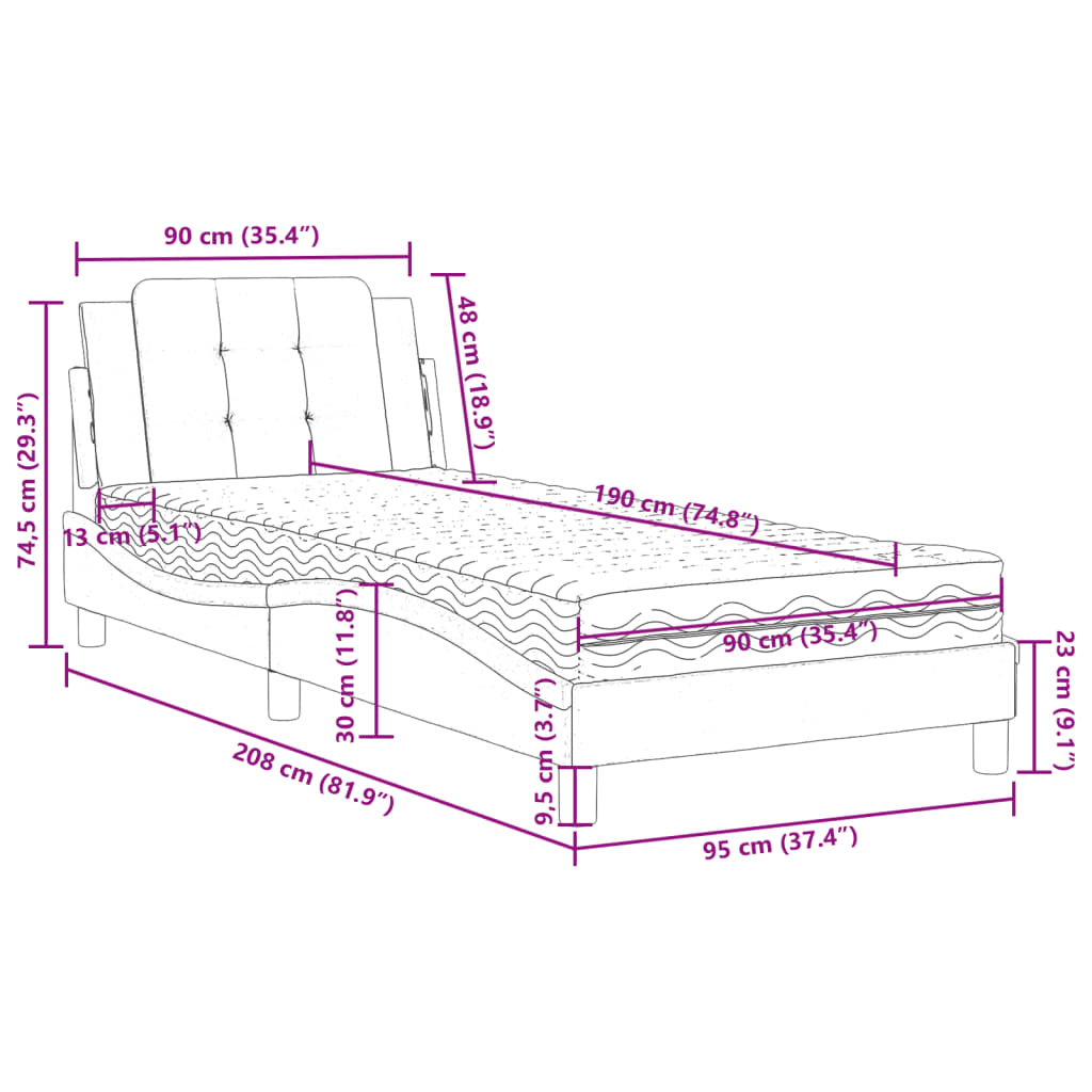 vidaXL Σκελετός Κρεβατιού Χωρίς Στρώμα Zadar Λευκό 90x190 εκ. από Συνθετικό Δέρμα