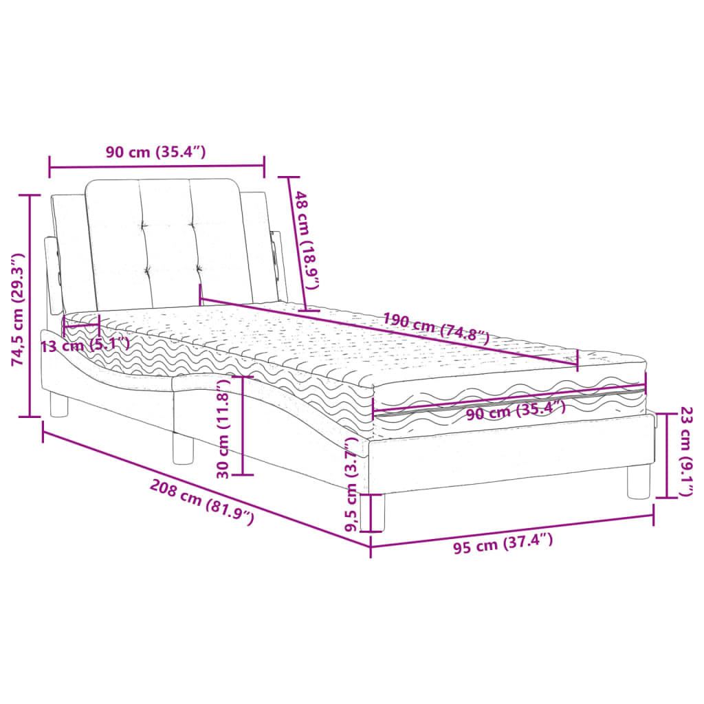 vidaXL Σκελετός Κρεβατιού Χωρίς Στρώμα Zadar Γκρι 90x190 εκ. από Συνθετικό Δέρμα