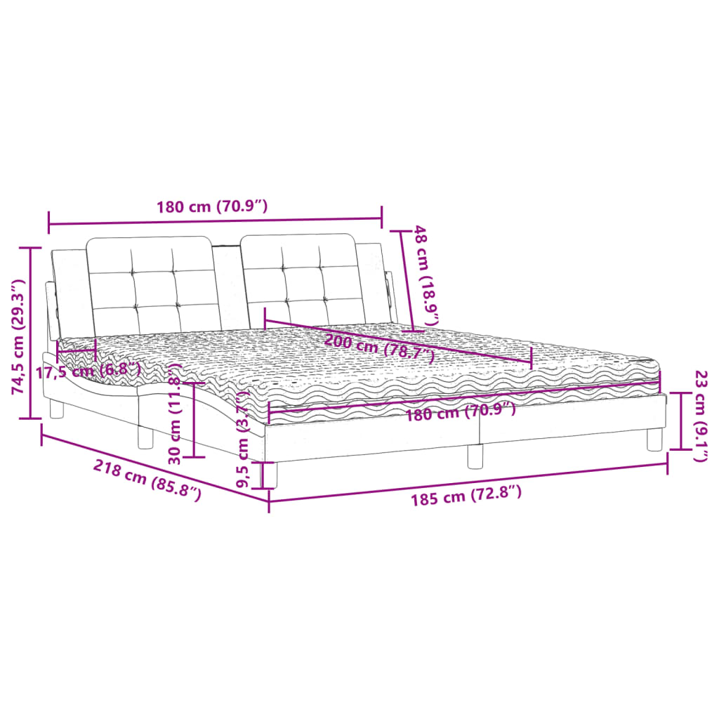 vidaXL Κρεβάτι με Στρώμα Zadar Μαύρο 180x200 εκ. από Συνθετικό δέρμα