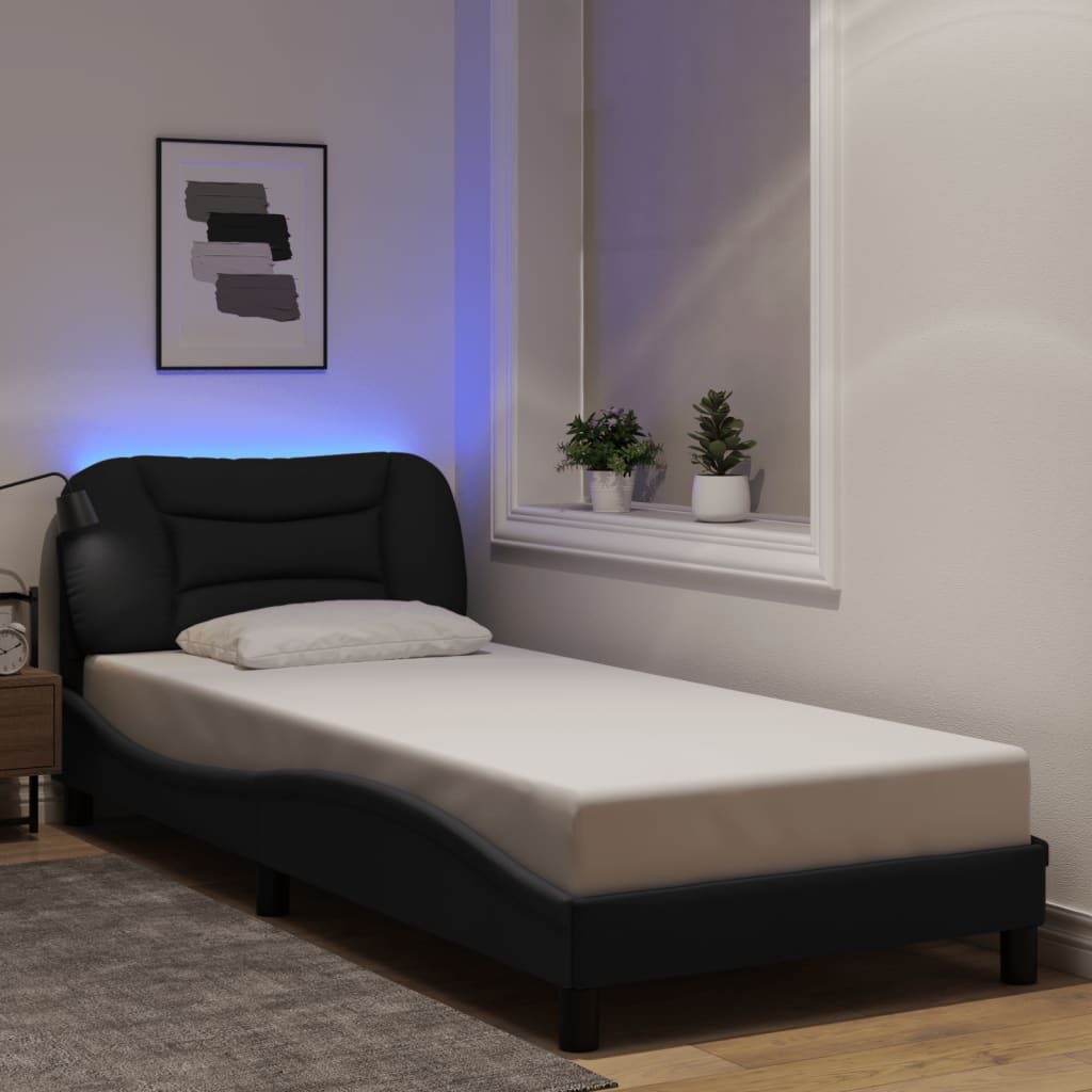vidaXL Σκελετός Κρεβατιού με LED Χωρίς Στρώμα Hvar Μαύρο 80x200 εκ.