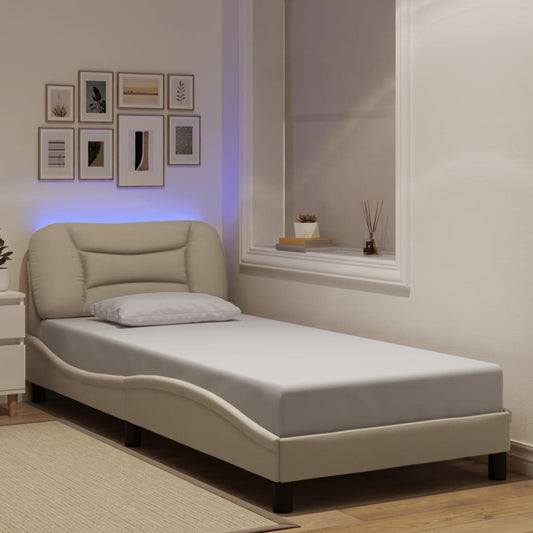 vidaXL Πλαίσιο κρεβατιού με LED χωρίς στρώμα Hvar Κρέμα 80x200 cm Ύφασμα