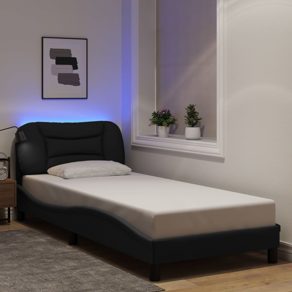 vidaXL Σκελετός Κρεβατιού με LED Χωρίς Στρώμα Hvar Μαύρο 90x190 εκ.