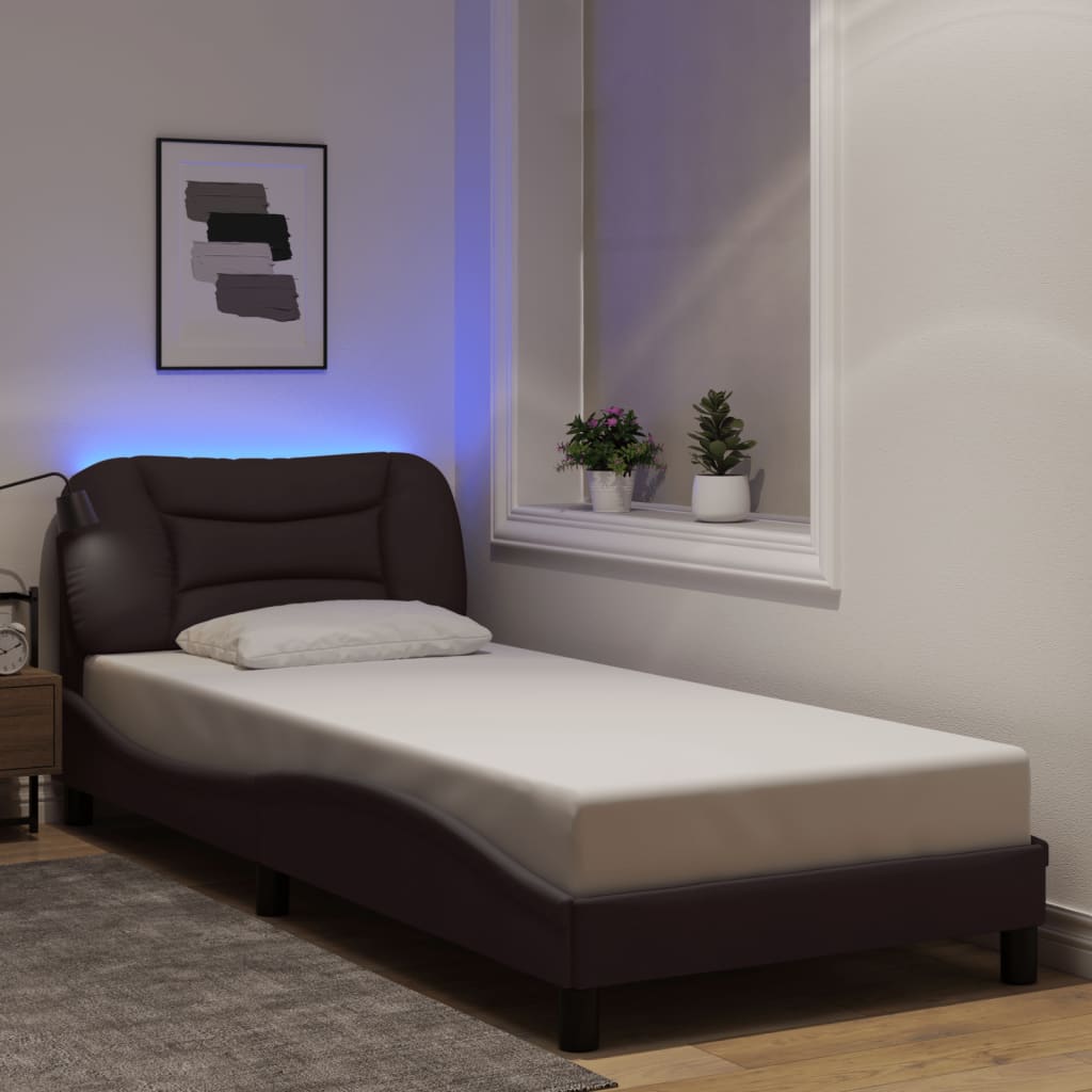 vidaXL Πλαίσιο κρεβατιού με LED χωρίς στρώμα Hvar Σκούρο Καφέ 90x190 εκ. Υφασμάτινο