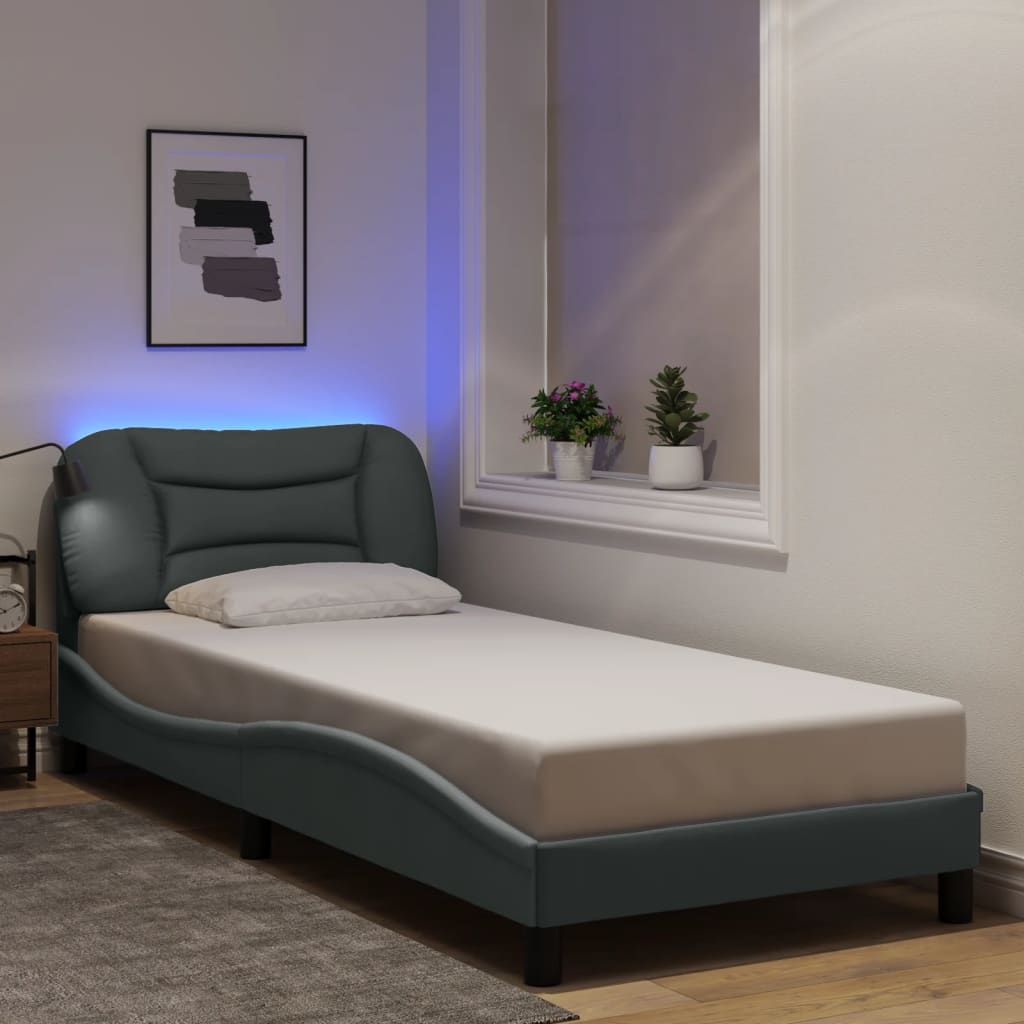 vidaXL Σκελετός Κρεβατιού με LED Χωρίς Στρώμα Hvar Αν. Γκρι 90x200 εκ.