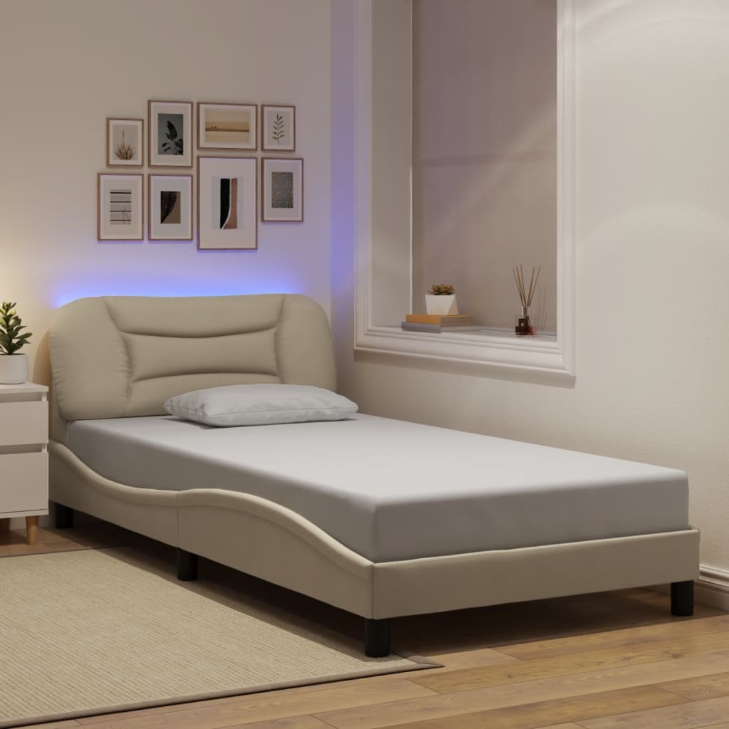 vidaXL Σκελετός Κρεβατιού με LED Χωρίς Στρώμα Hvar Κρεμ 100 x 200 εκ.