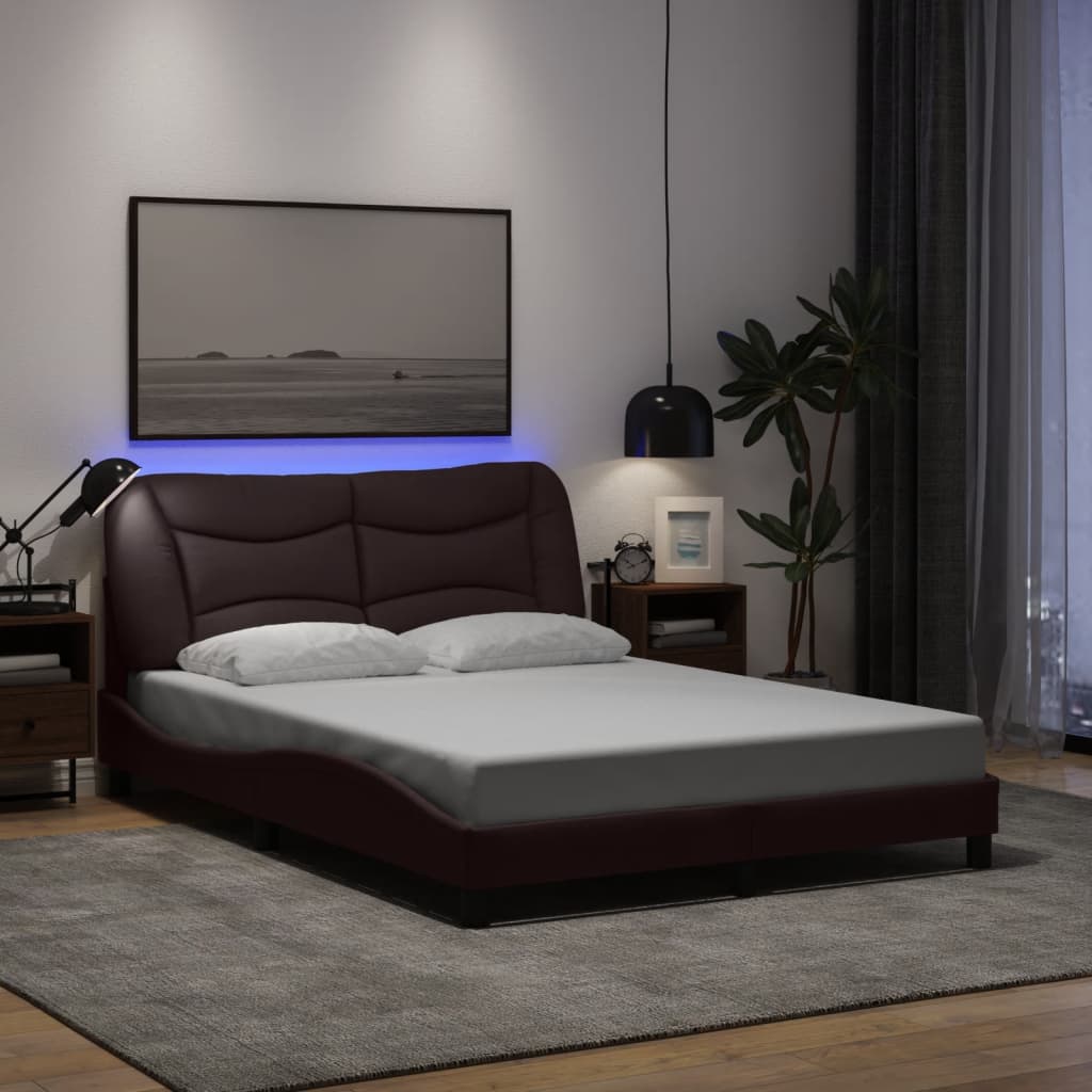vidaXL Σκελετός Κρεβατιού με LED Χωρίς Στρώμα Hvar Σκ. Καφέ 120x200 εκ.