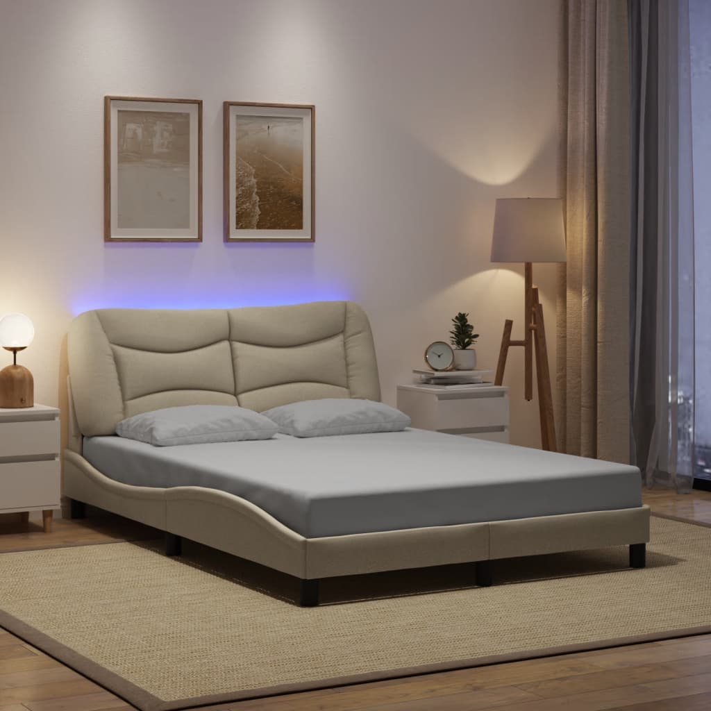 vidaXL Πλαίσιο κρεβατιού με LED χωρίς στρώμα Hvar Κρέμα 120x200 cm Ύφασμα