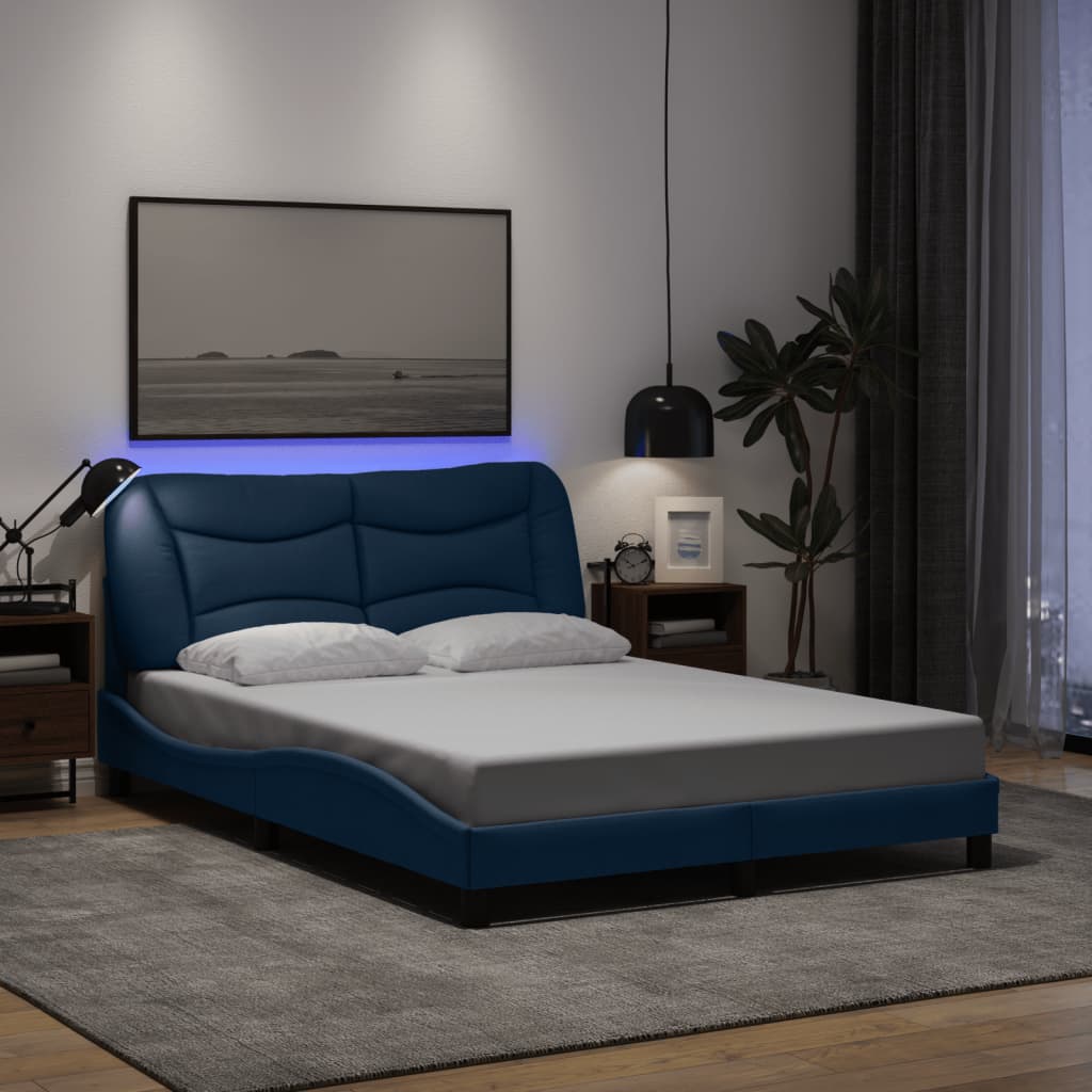 vidaXL Πλαίσιο κρεβατιού με LED χωρίς στρώμα Hvar Μπλε 120x200 cm Ύφασμα