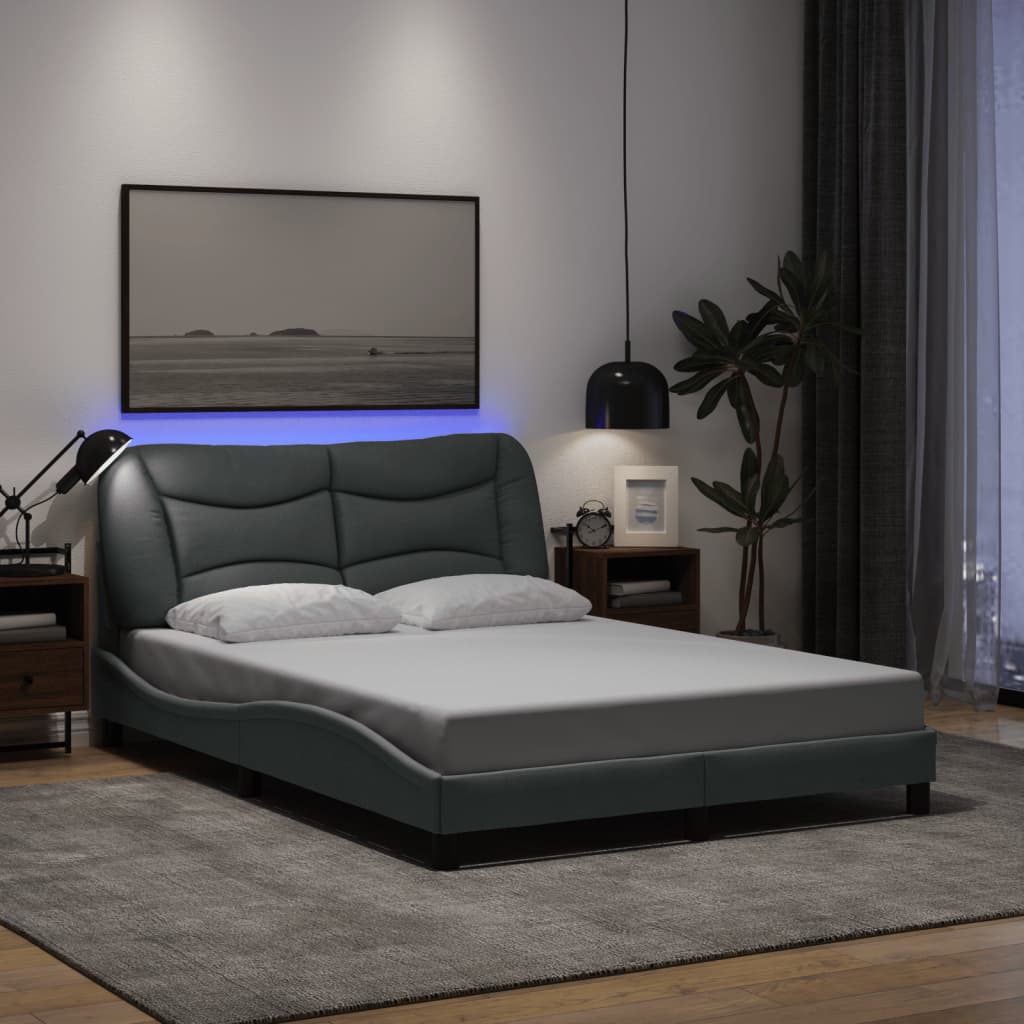vidaXL Σκελετός Κρεβατιού με LED Χωρίς Στρώμα Hvar Αν. Γκρι 140x190 εκ.