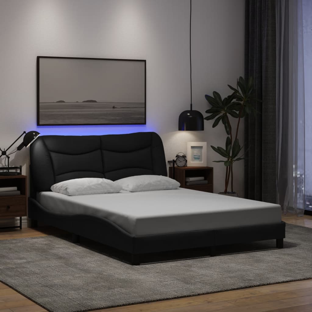 vidaXL Σκελετός Κρεβατιού με LED Χωρίς Στρώμα Hvar Μαύρο 140x190 εκ.