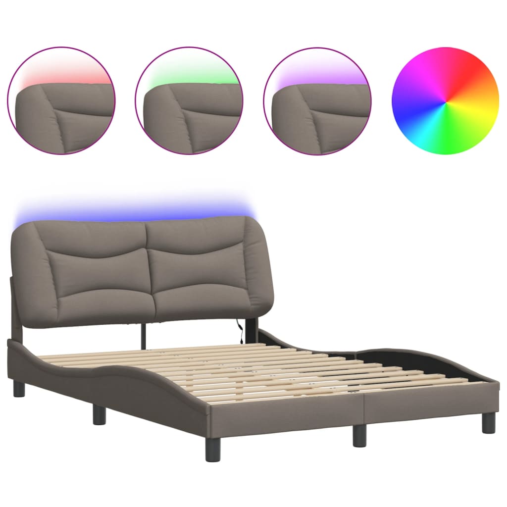 vidaXL Πλαίσιο κρεβατιού με LED χωρίς στρώμα Hvar Taupe 140x190 cm Ύφασμα