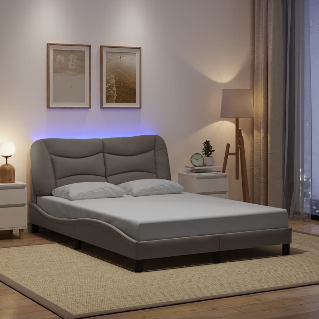 vidaXL Πλαίσιο κρεβατιού με LED χωρίς στρώμα Hvar Taupe 140x190 cm Ύφασμα