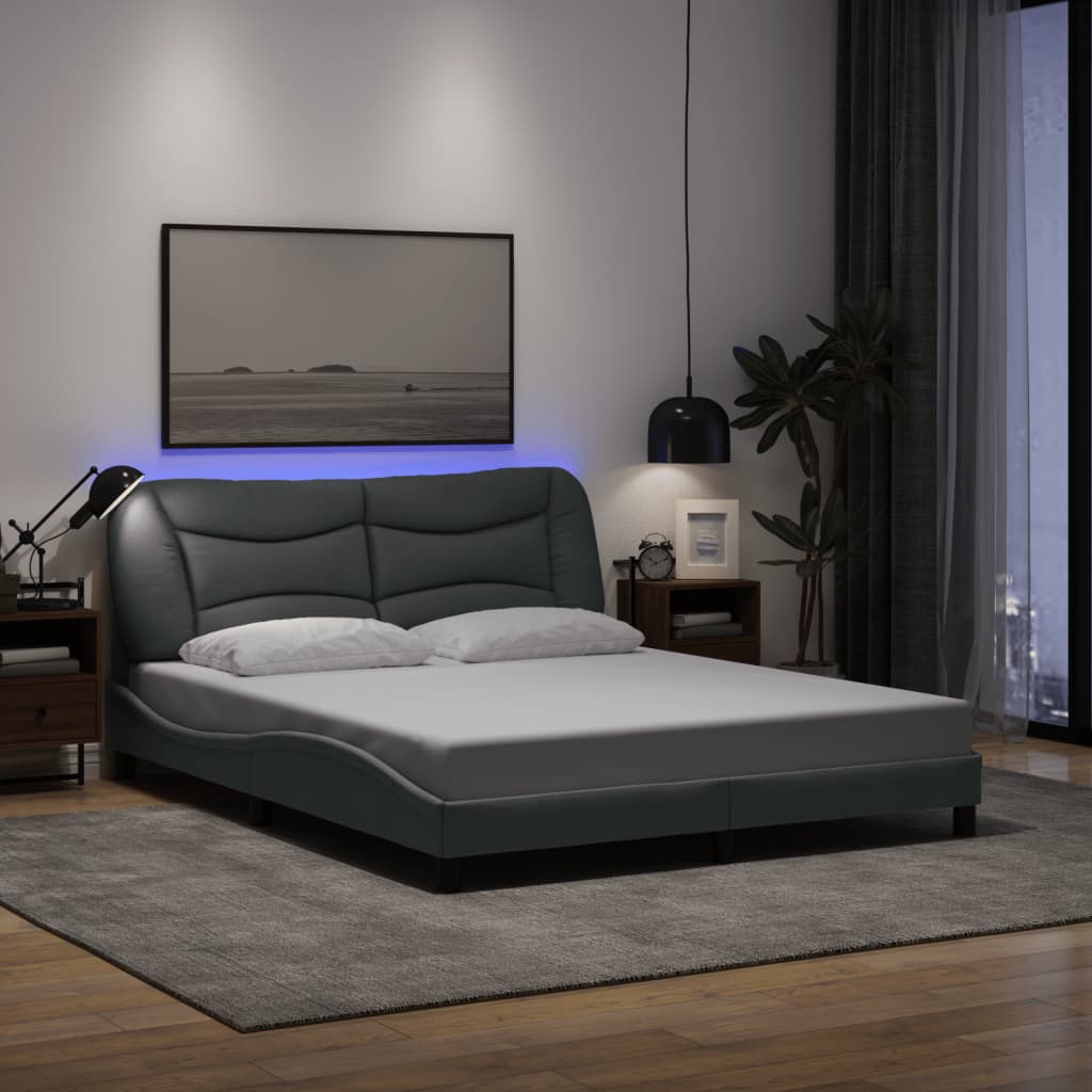 vidaXL Σκελετός Κρεβατιού με LED Χωρίς Στρώμα Hvar Αν. Γκρι 160x200 εκ.