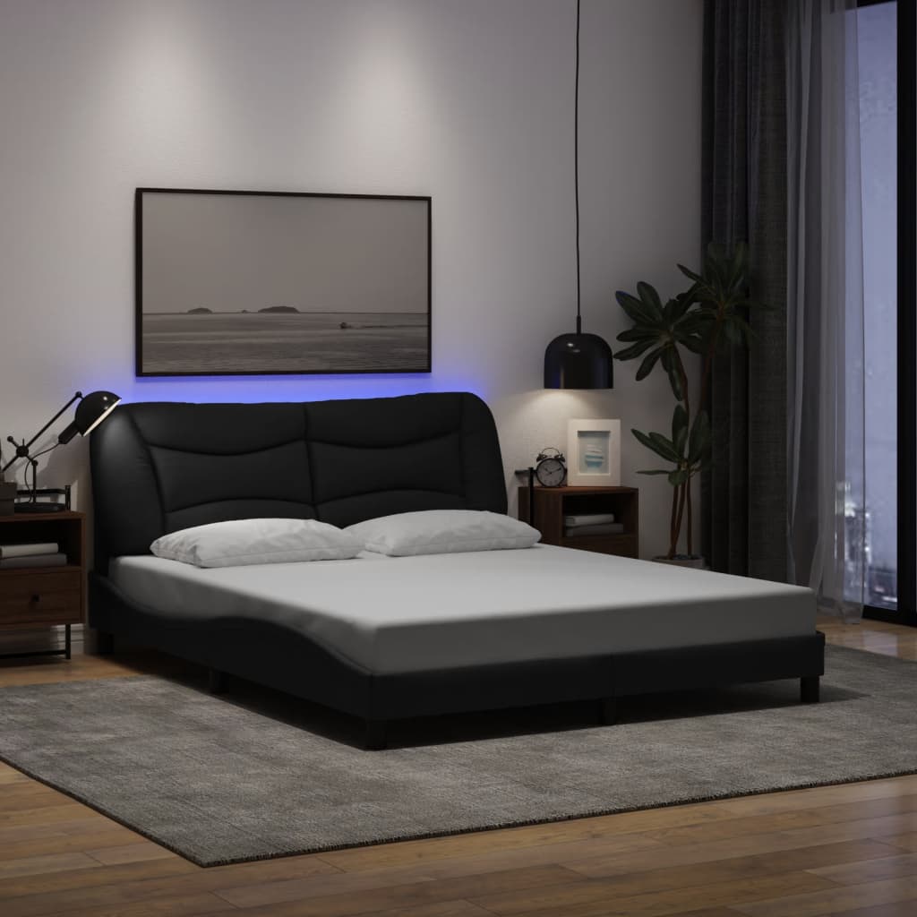vidaXL Σκελετός Κρεβατιού με LED Χωρίς Στρώμα Hvar Μαύρο 160x200 εκ.
