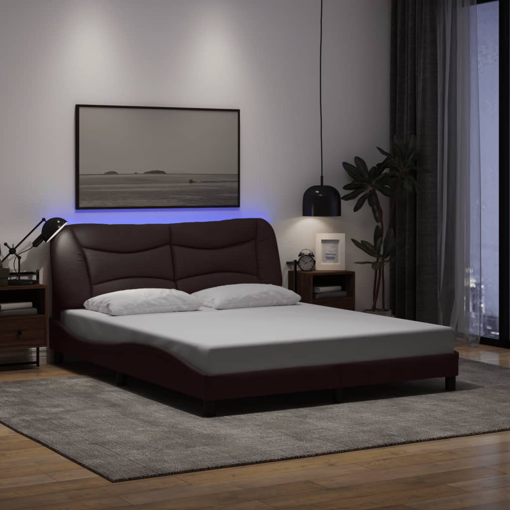 vidaXL Πλαίσιο κρεβατιού με LED χωρίς στρώμα Hvar Σκούρο Καφέ 160x200 εκ. Υφασμάτινο