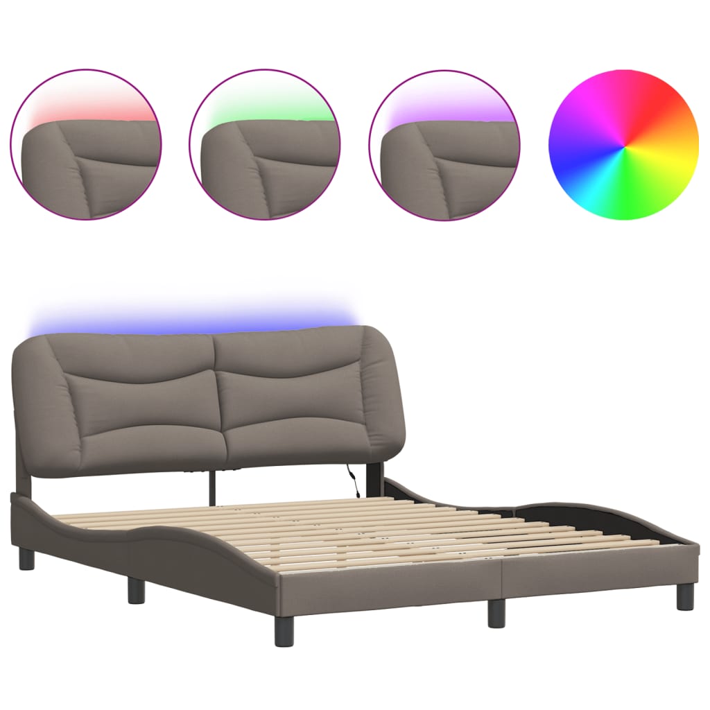 vidaXL Πλαίσιο κρεβατιού με LED χωρίς στρώμα Hvar Taupe 160x200 cm Ύφασμα