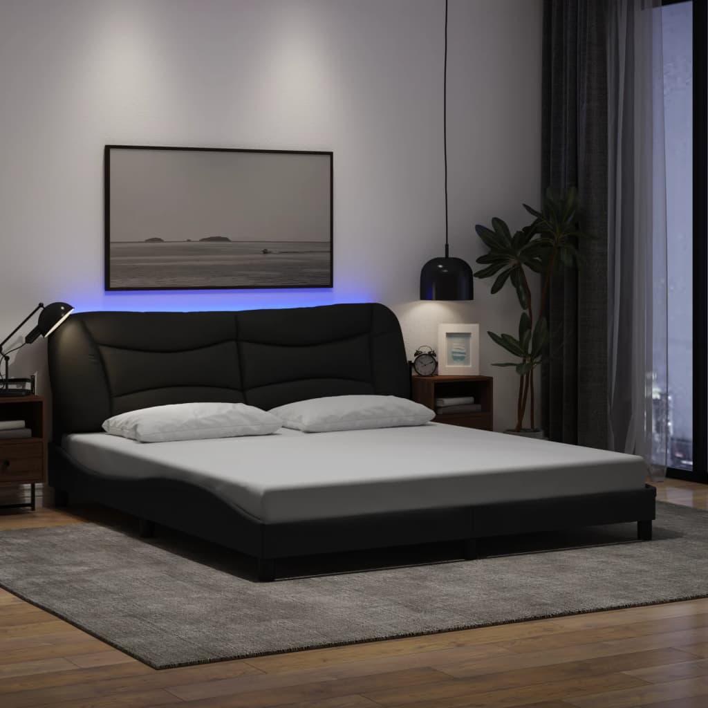 vidaXL Σκελετός Κρεβατιού με LED Χωρίς Στρώμα Hvar Μαύρο 180x200 εκ.