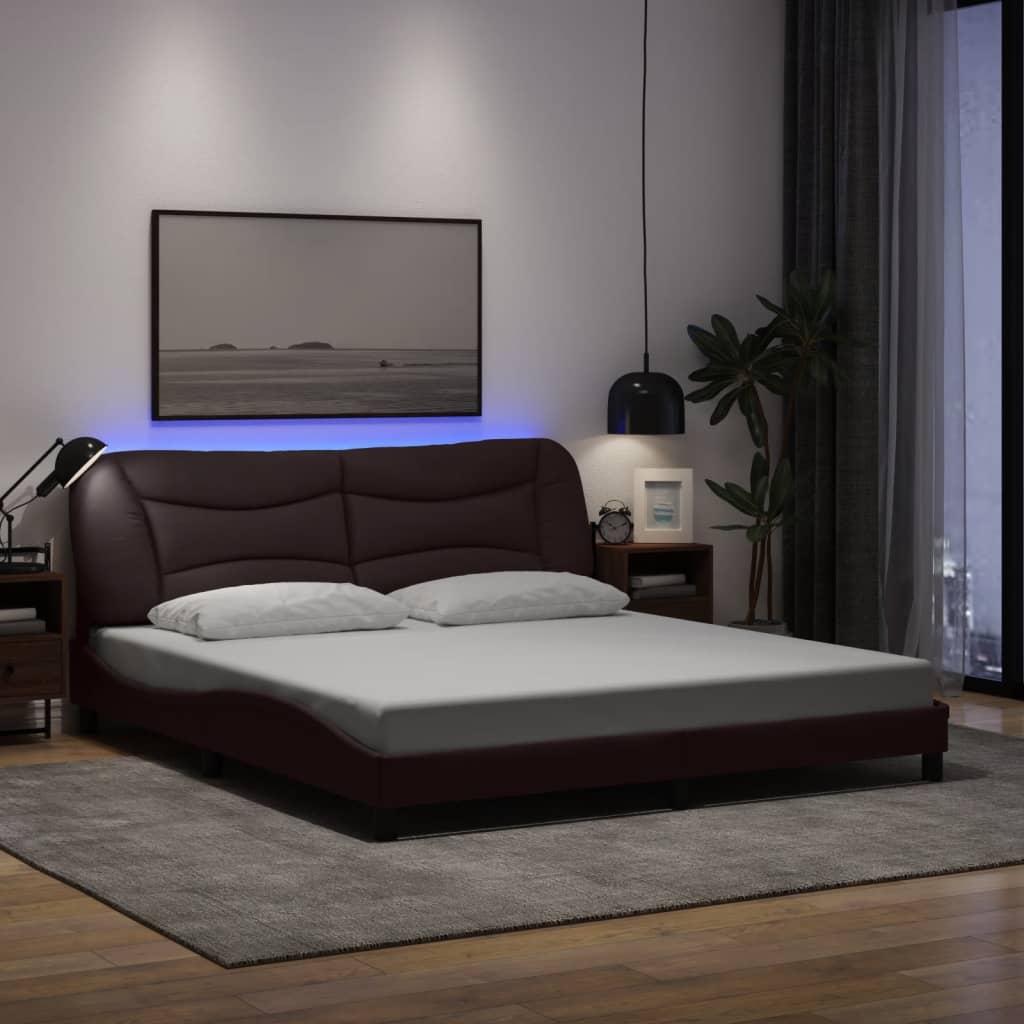 vidaXL Σκελετός Κρεβατιού με LED Χωρίς Στρώμα Hvar Σκ. Καφέ 180x200 εκ.