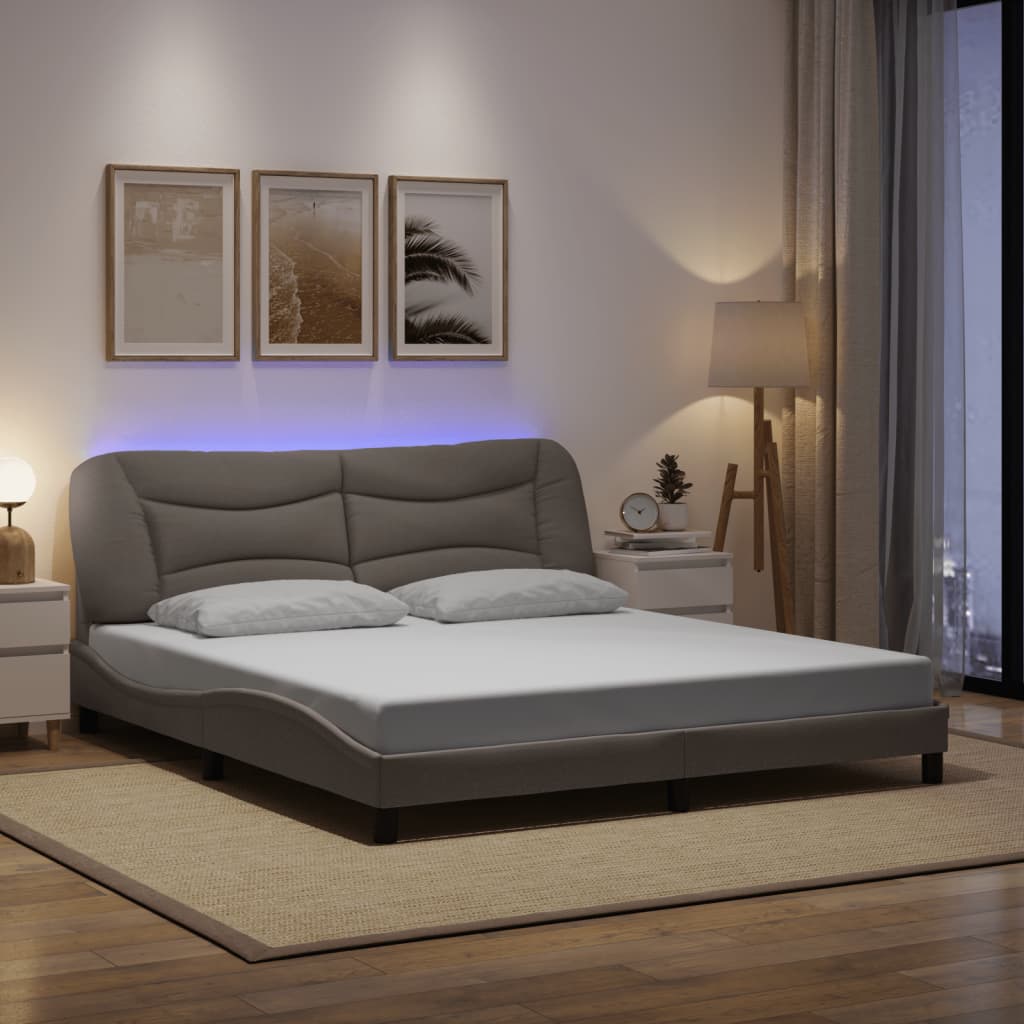 vidaXL Πλαίσιο κρεβατιού με LED χωρίς στρώμα Hvar Taupe 180x200 cm Ύφασμα