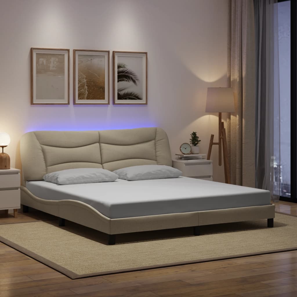 vidaXL Πλαίσιο κρεβατιού με LED χωρίς στρώμα Hvar Κρέμα 180x200 cm Ύφασμα