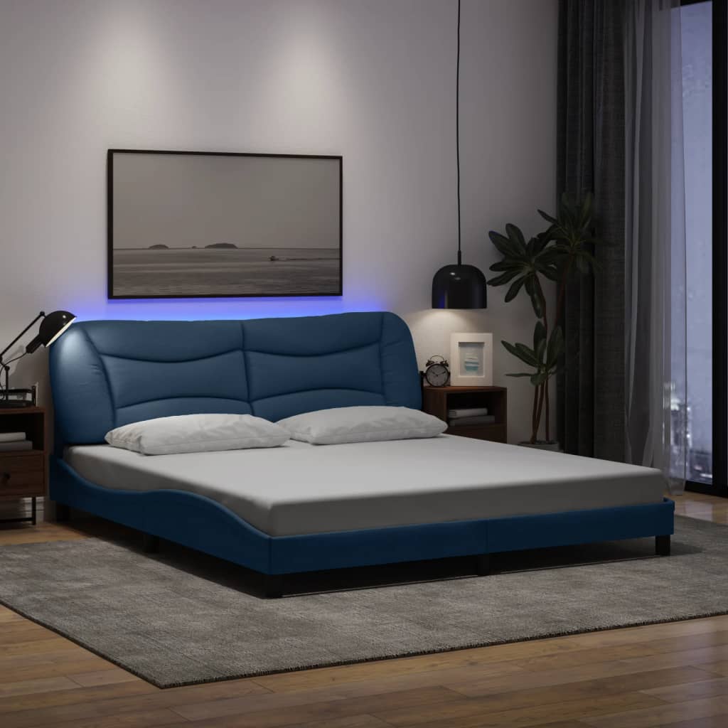 vidaXL Σκελετός Κρεβατιού με LED Χωρίς Στρώμα Hvar Μπλε 180x200 εκ.