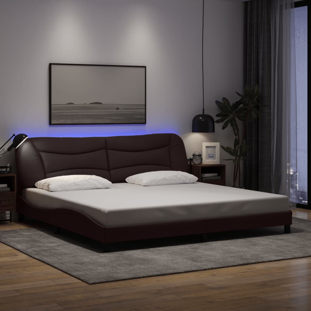 vidaXL Πλαίσιο κρεβατιού με LED χωρίς στρώμα Hvar Σκούρο Καφέ 200x200εκ. Υφασμάτινο