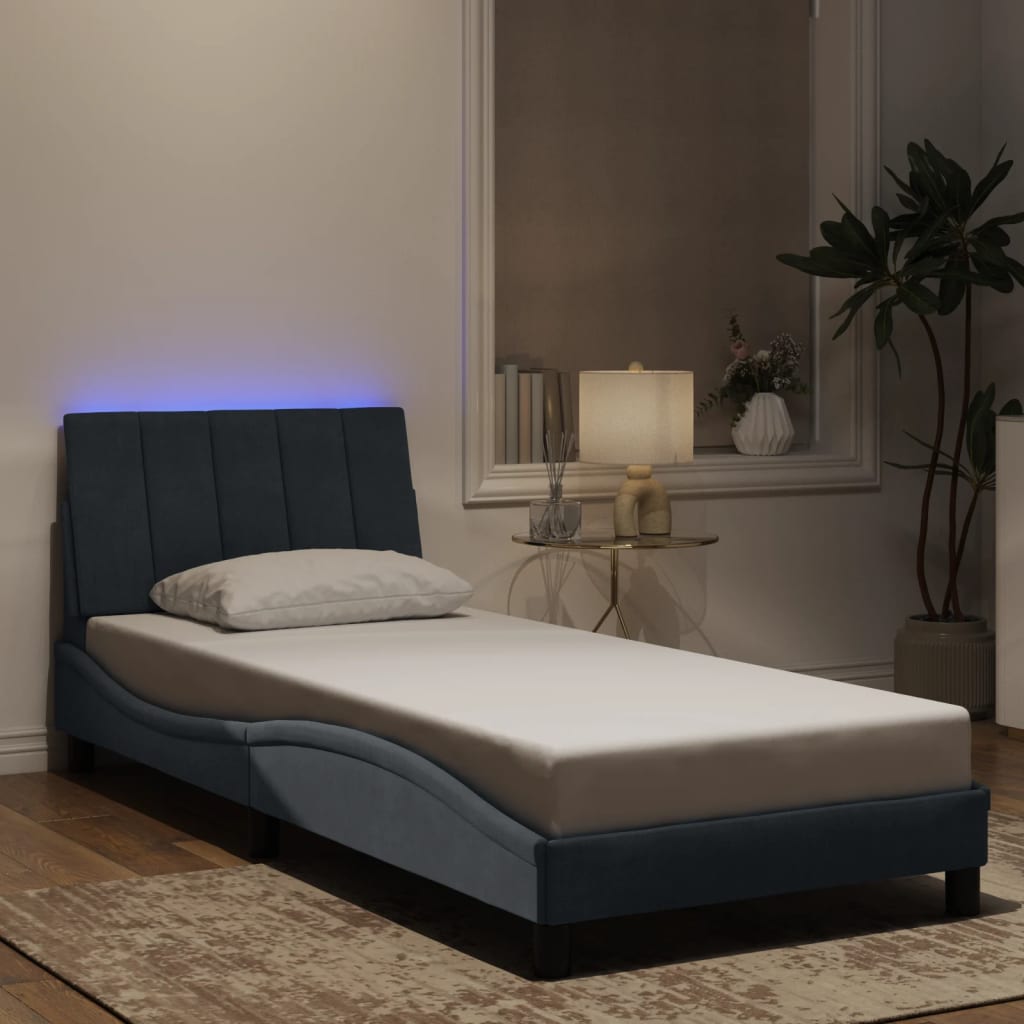vidaXL Πλαίσιο Κρεβατιού με LED χωρίς Στρώμα Hanko Σκούρο Γκρι 80x200 εκ. Βελούδινο
