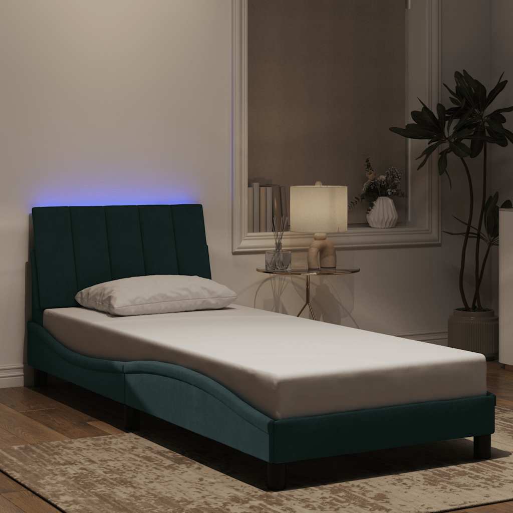 vidaXL Πλαίσιο Κρεβατιού με LED χωρίς Στρώμα Hanko Σκούρο Πράσινο 80x200 εκ. Βελούδινο