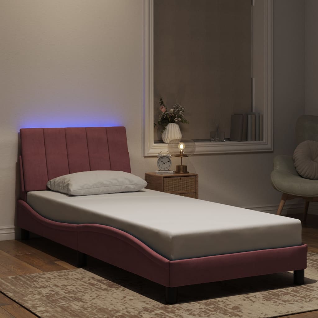 vidaXL Πλαίσιο Κρεβατιού με LED χωρίς Στρώμα Hanko Ροζ 80x200 εκ. Βελούδινο