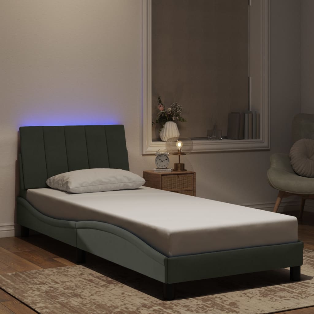vidaXL Πλαίσιο Κρεβατιού με LED χωρίς Στρώμα Hanko Ανοιχτό Γκρι 90x190 εκ. Βελούδινο
