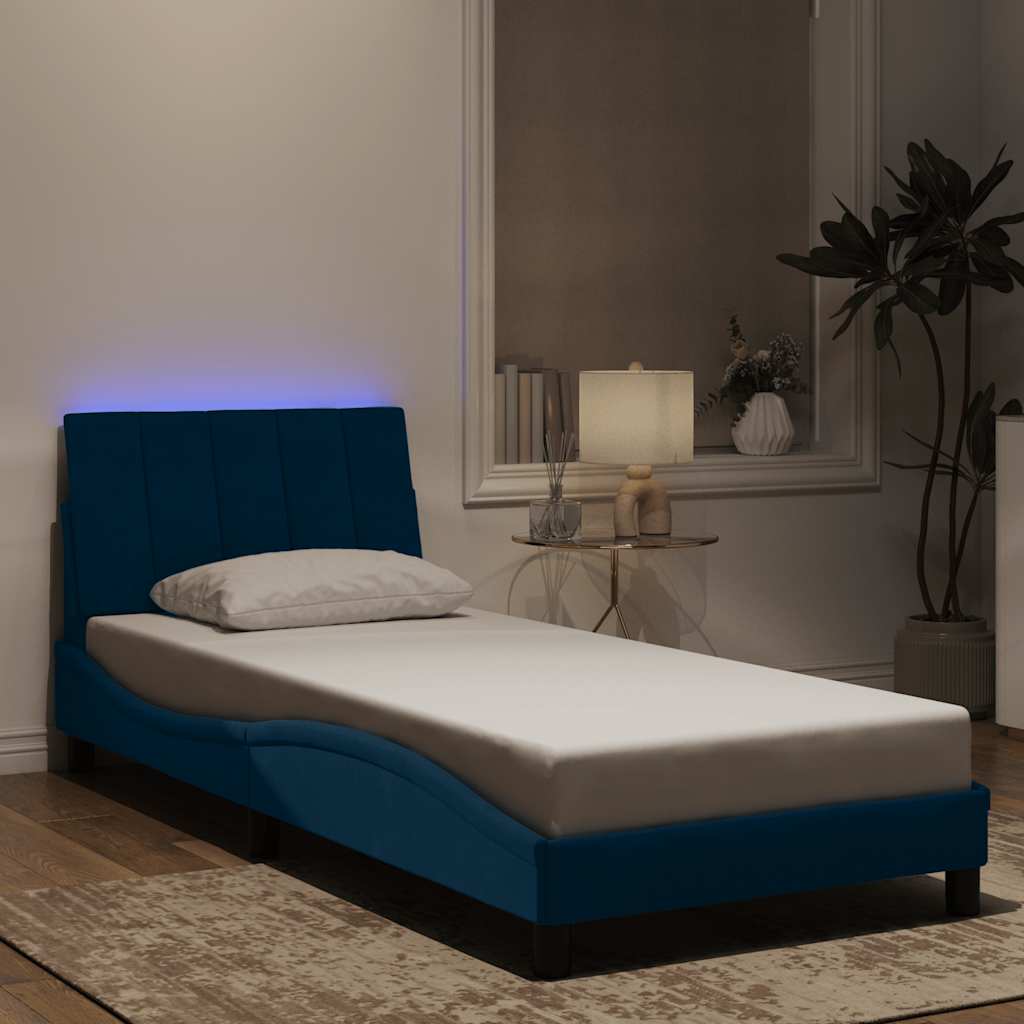 vidaXL Πλαίσιο Κρεβατιού με LED χωρίς Στρώμα Hanko Μπλε 90x190 εκ. Βελούδινο