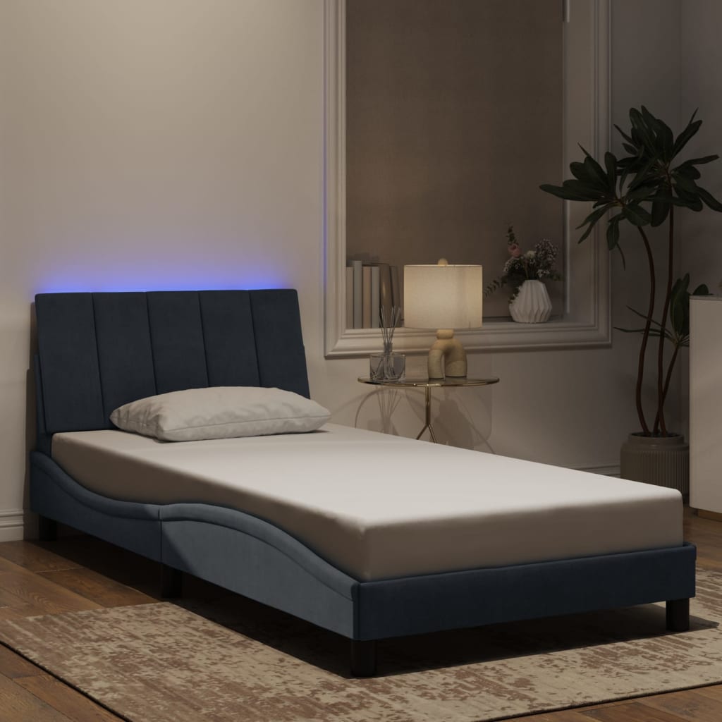 vidaXL Πλαίσιο Κρεβατιού με LED χωρίς Στρώμα Hanko Σκούρο Γκρι 100x200 εκ. Βελούδινο